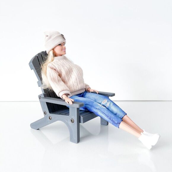 4 Charcoal Miniature Adirondack Chairs Round Firepit W/Flickering Logs 1:6 Scale - Picture 3 of 9